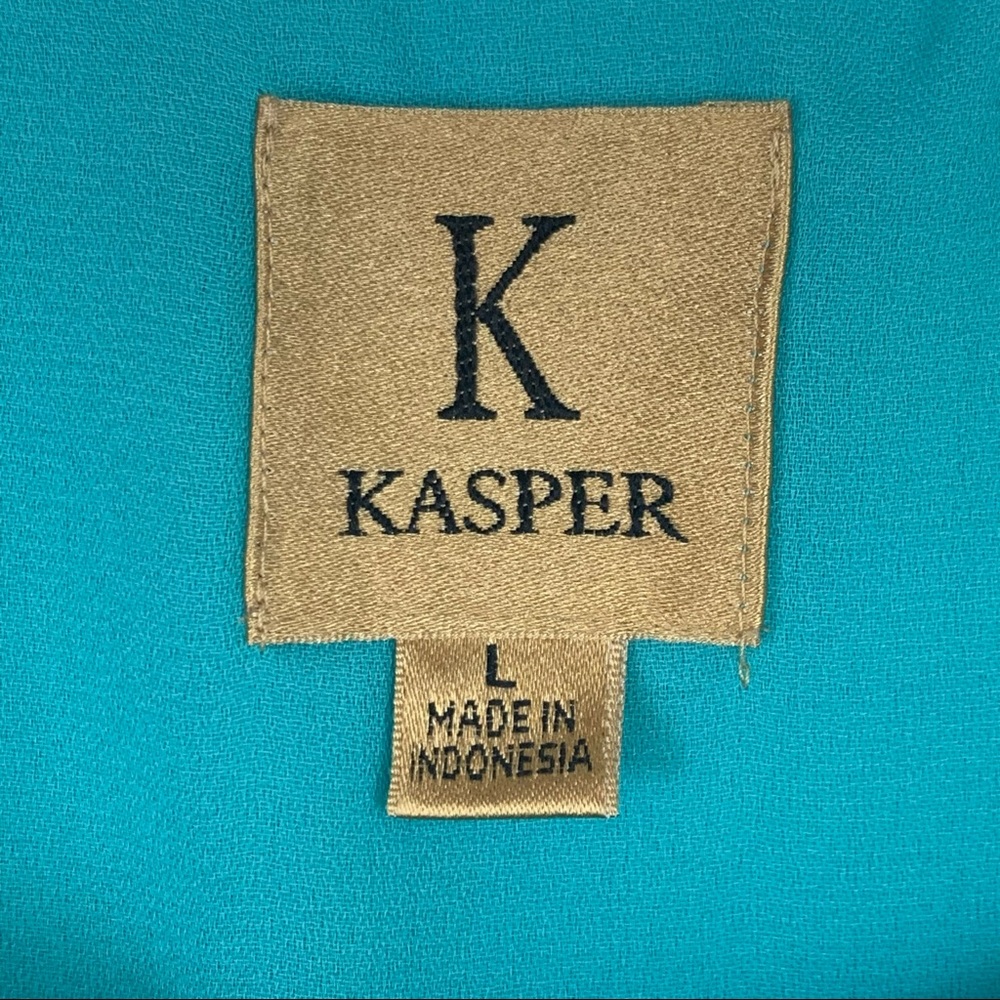 Kasper Large Tank Top Shark Bite Hem Teal Turquoise Metallic Career sheer lined - Picture 4 of 7